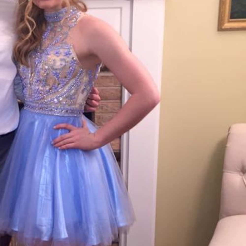 Blue Beaded Hoco Dress